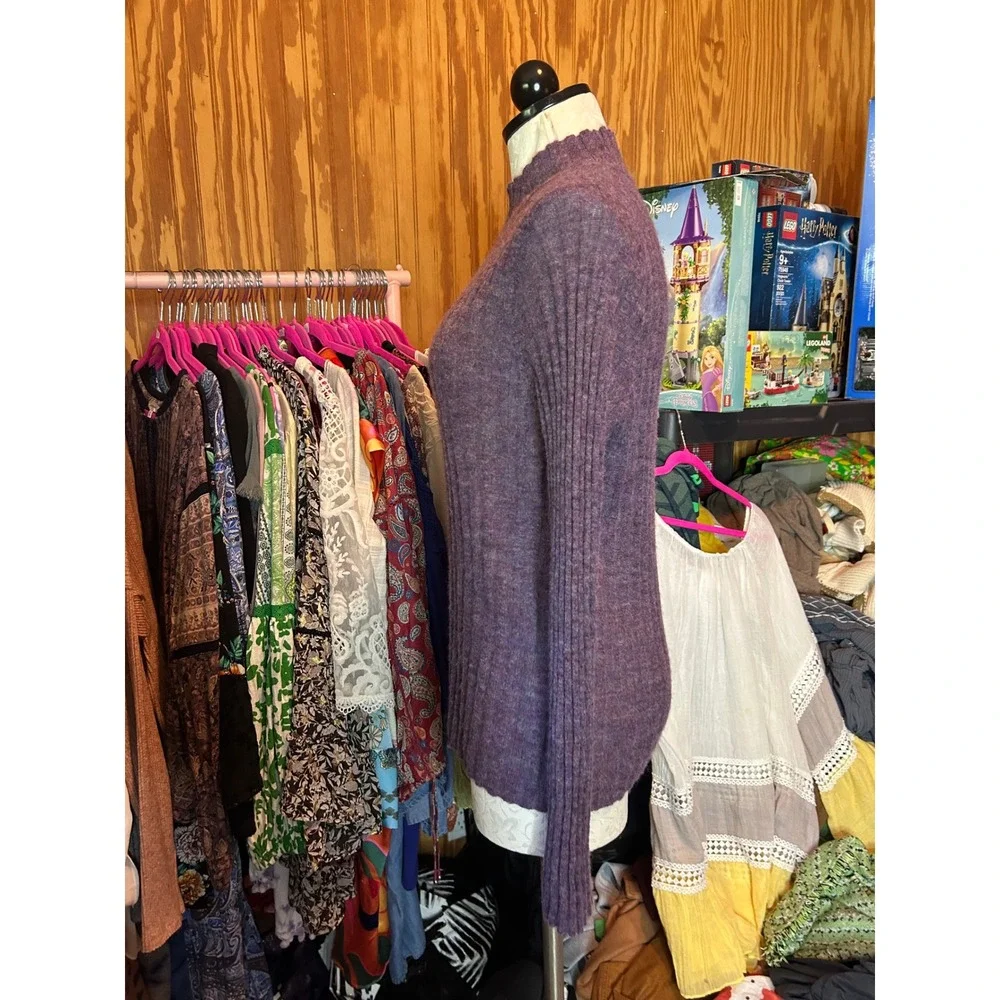 Madewell Purple Alpaca Blend Ribbed Mock Neck Sweater Stretch Long Sleeve Sz L